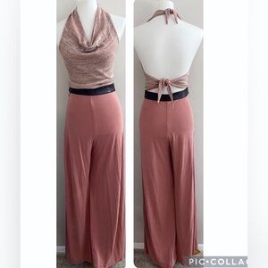 Rare Bill Hallman Boho Pink Wide Leg Jumpsuit with Cowl Neck  coastal western